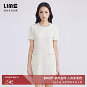 LIME莱茵年春夏新款 连衣裙黑白色职业通勤圆领小香风法式 优雅裙