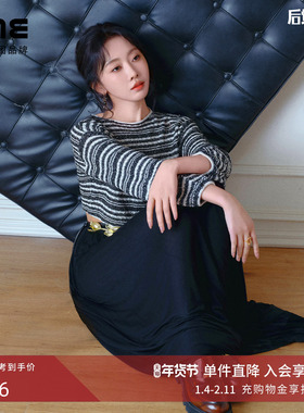 【宣璐同款】朗姿集团LIME莱茵慵懒风针织衫一字领落肩喇叭袖毛衫