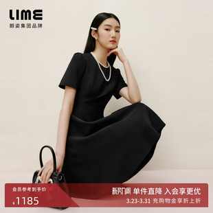 朗姿集团LIME莱茵雅致经典 OL小黑裙连衣裙25夏圆领收腰显瘦通勤裙
