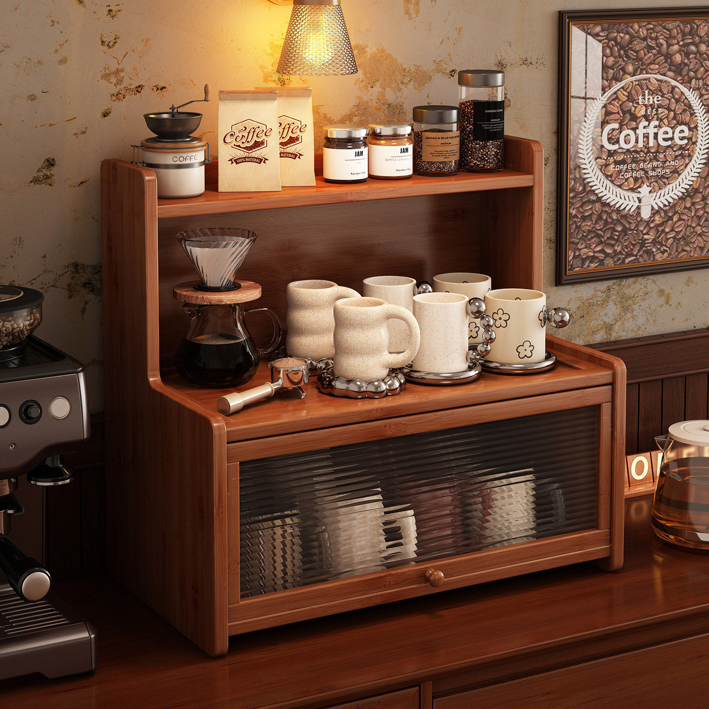 中古风桌面置物架茶吧机水杯架台面杯子收纳日式咖啡杯收纳展示架