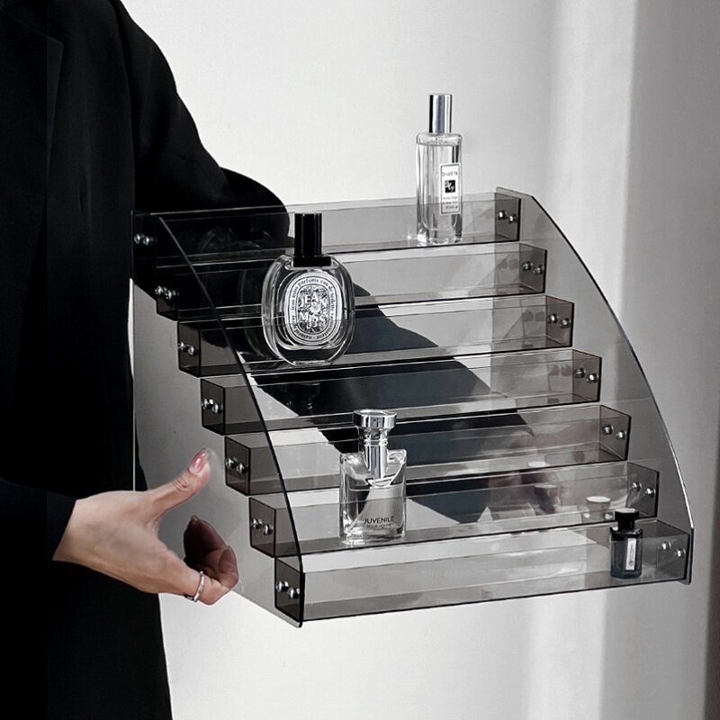 化妆品透明收纳盒亚克力置物架肤品阶梯口红桌面香水眼影展示架
