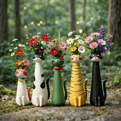 手工古怪猫咪干花花瓶插