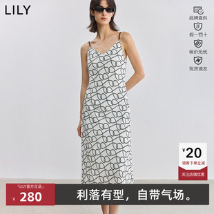 LILY夏新款女装休闲斜裁V领吊带连衣裙125220C7261125220C7261