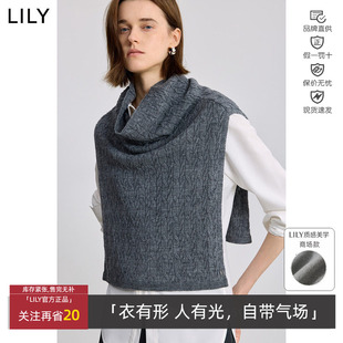 女125419TK940 披肩背心针织衫 LILY冬新款 羊毛混纺立领通勤无袖