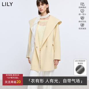 连帽收腰毛呢外套中长款 女装 LILY冬新款 125420FN208 100%羊毛