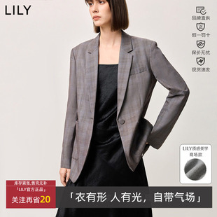复古格纹宽松高级感西装 经典 外套125140C2530 女装 LILY春新款