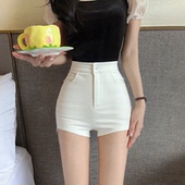 女2025夏季 女团休闲裤 新款 黑色高腰设计感短裤 韩版 紧身包臀裤 热裤