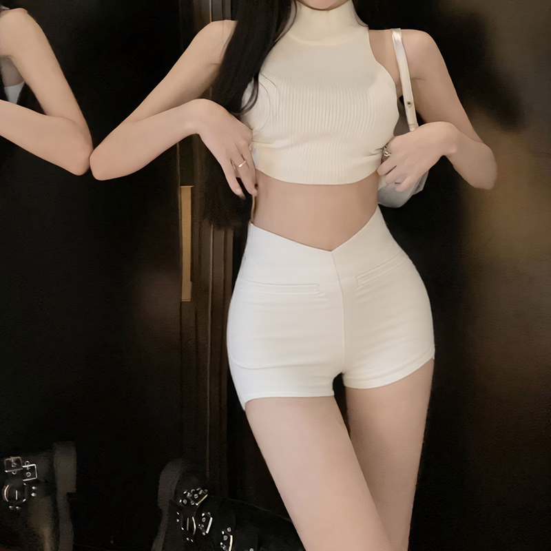 黑色高腰紧身短裤女2025夏新款韩版百搭辣妹不规则弹力性感休闲裤