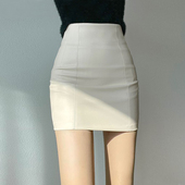 米白包臀小皮裙2025新款 秋冬女高腰OL短裙超火pu皮半身裙显瘦性感