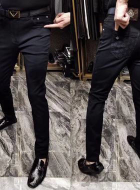 2127秋季欧货牛仔裤男士黑色休闲商务小直筒显瘦裤子男长裤时尚潮