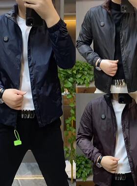 2717欧货秋季男士夹克休闲商务防风外套隐藏帽子立领上衣男装潮流