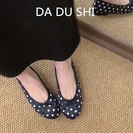 羊皮版！韩系波点玛丽珍鞋女百搭圆头平底单鞋时尚真皮一脚蹬瓢鞋,女鞋,浅口单鞋,淘宝优惠券,粉丝福利购,淘宝优惠卷