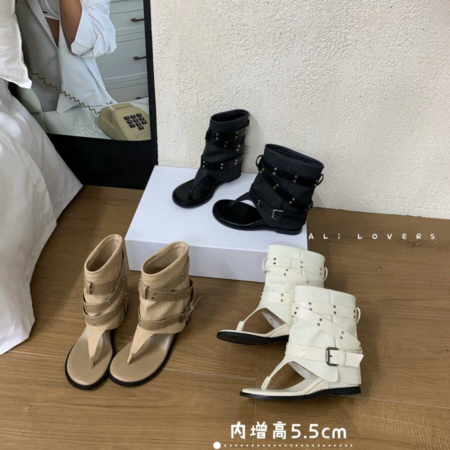 韩版方头铆钉皮带扣夹趾