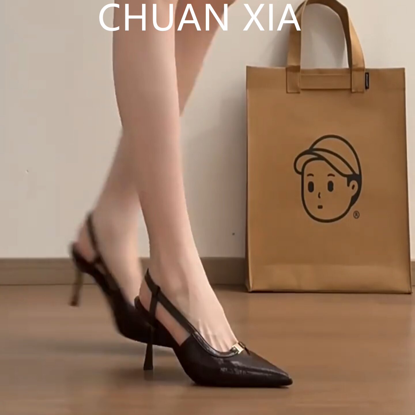 羊皮版！高级感复古真皮包头凉鞋女尖头后绑带高跟鞋百搭细跟单鞋