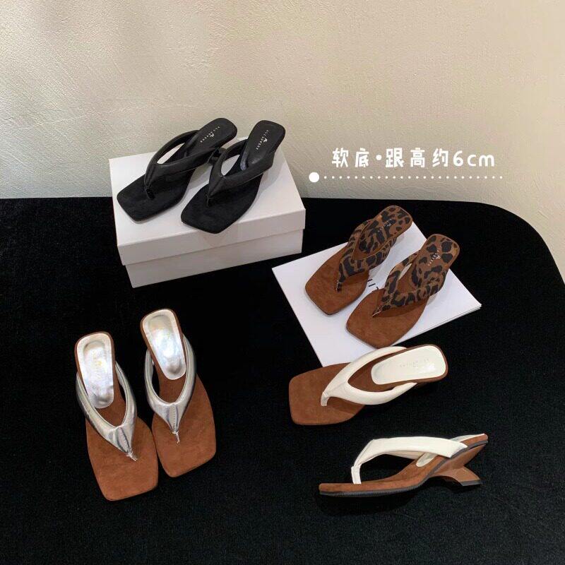 韩版坡跟夹趾人字拖女夏