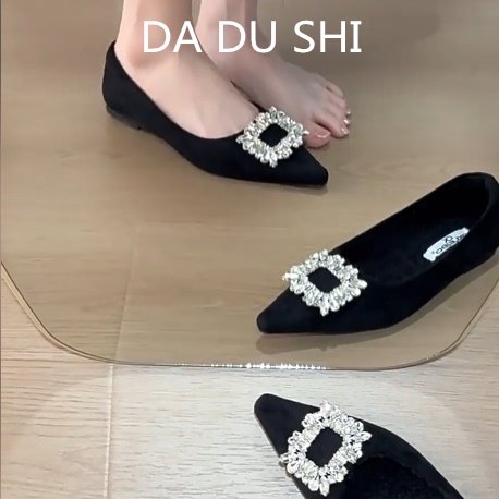 羊皮版~小香风水钻尖头包鞋女法式加绒平底瓢鞋气质百搭玛丽珍鞋,女鞋,浅口单鞋,淘宝优惠券,粉丝福利购,淘宝优惠卷