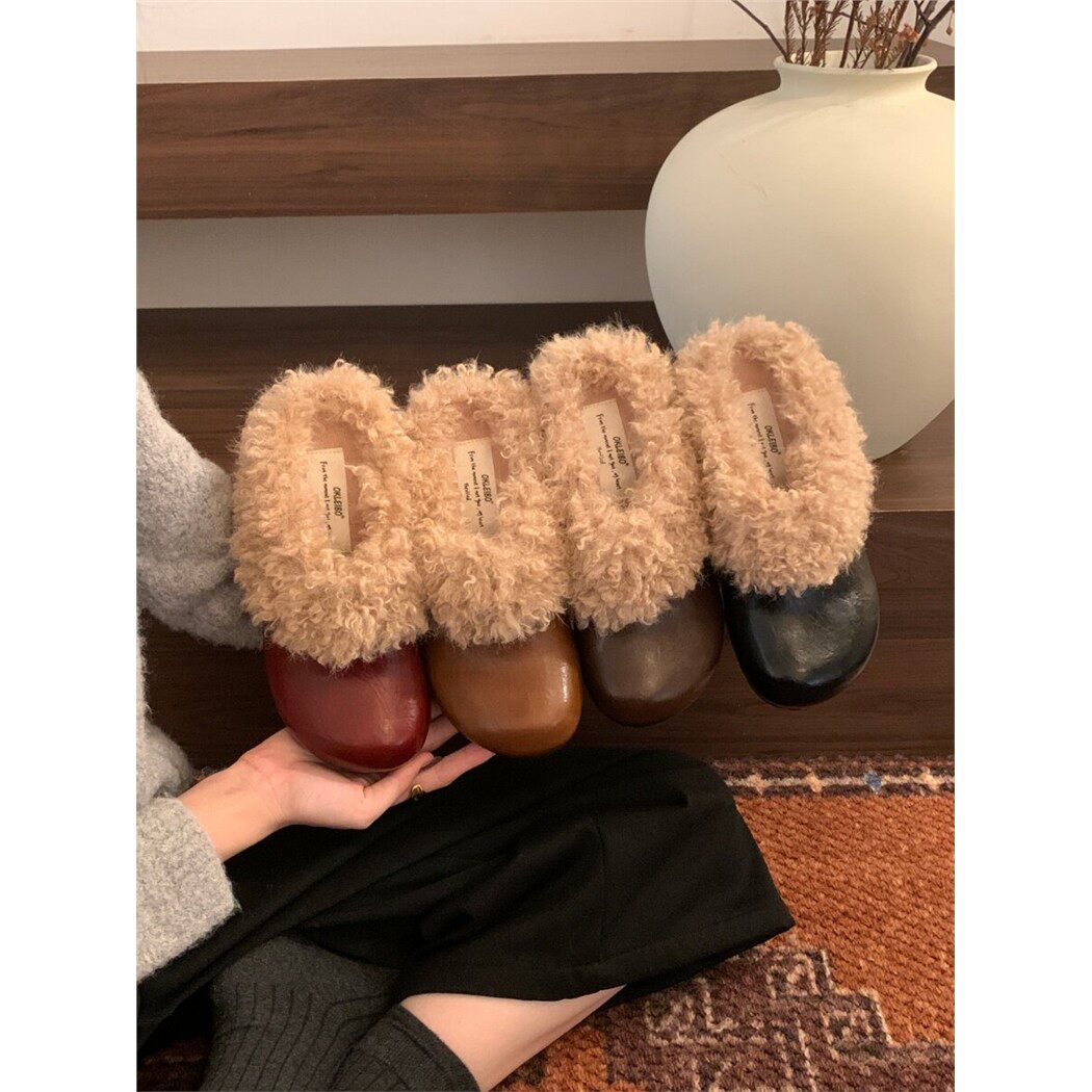 毛毛鞋女一脚蹬加绒保暖