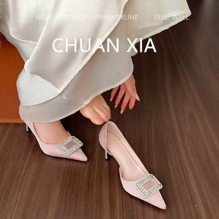 羊皮版！法式高级感细跟凉鞋女水钻侧空单鞋不累脚通勤尖头高跟鞋