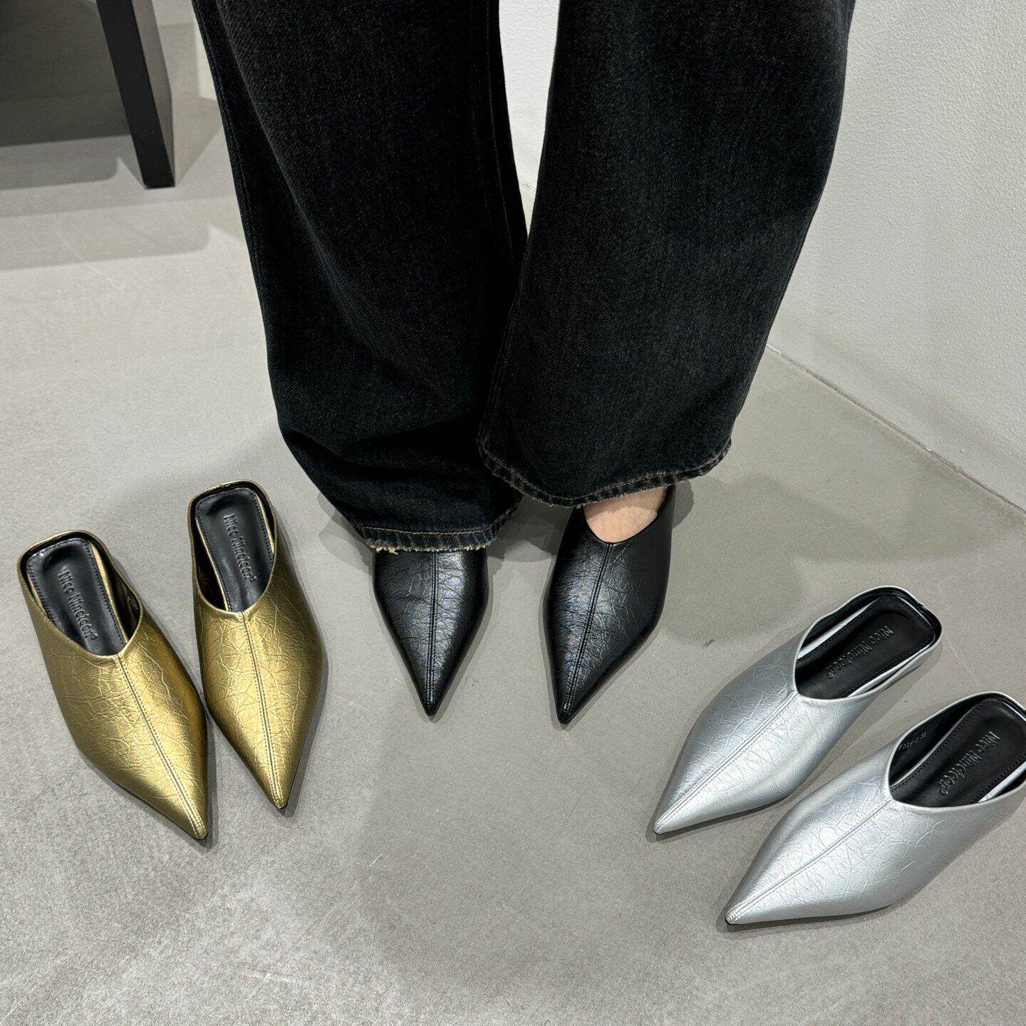 Nice Nineteen 春季新款尖头包头厚底半拖鞋女百搭穆勒鞋浅口单鞋