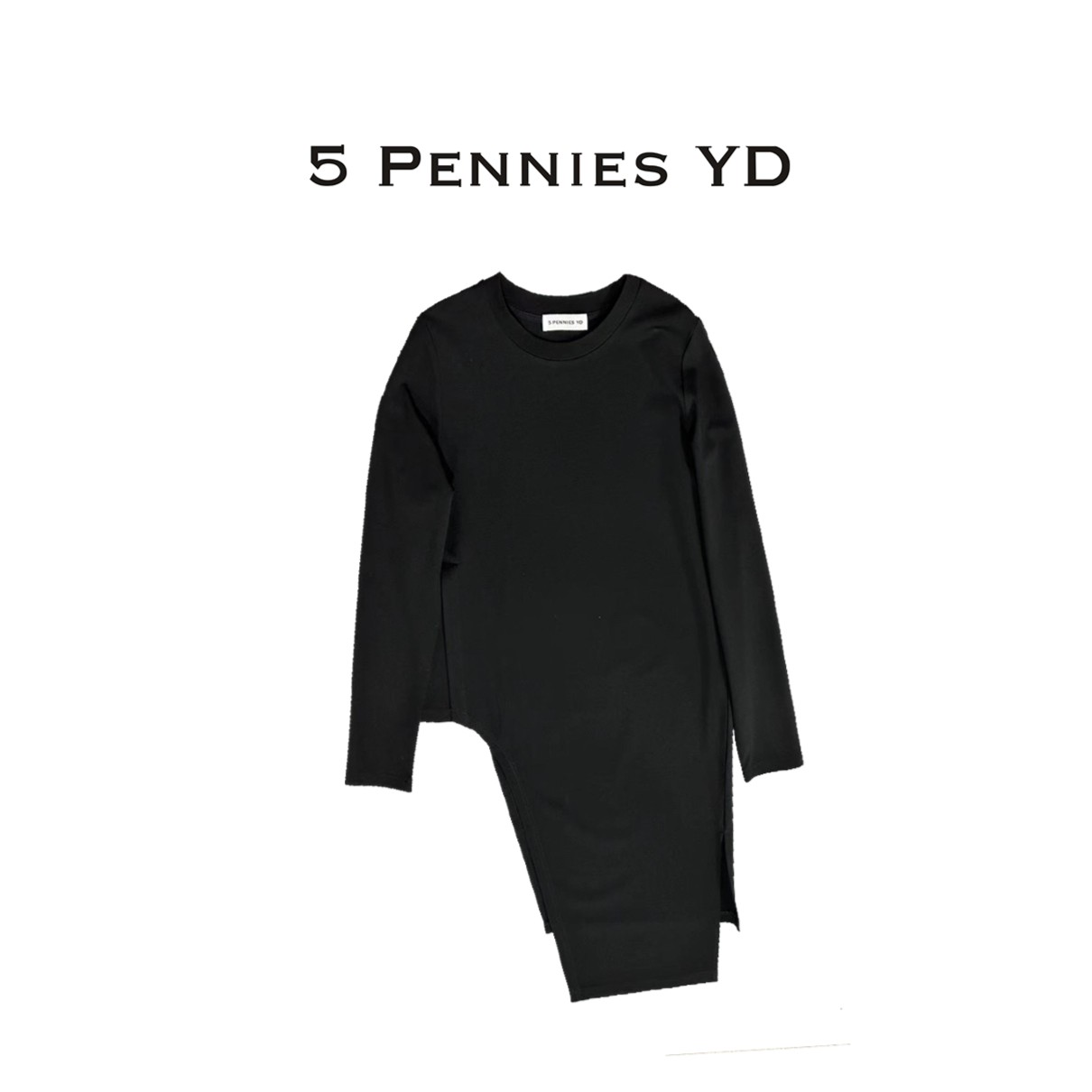 5 PENNIES YD设计师款秋中长款纯色简约不规则下摆上衣3S0815246