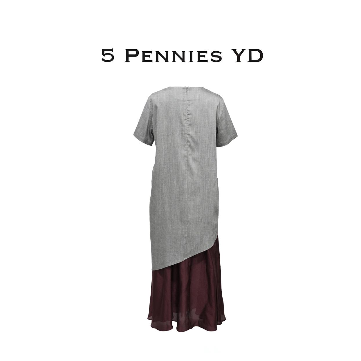 5 PENNIES YD设计师原创夏季不规则斜裁下摆拼纱连衣裙6S0516194