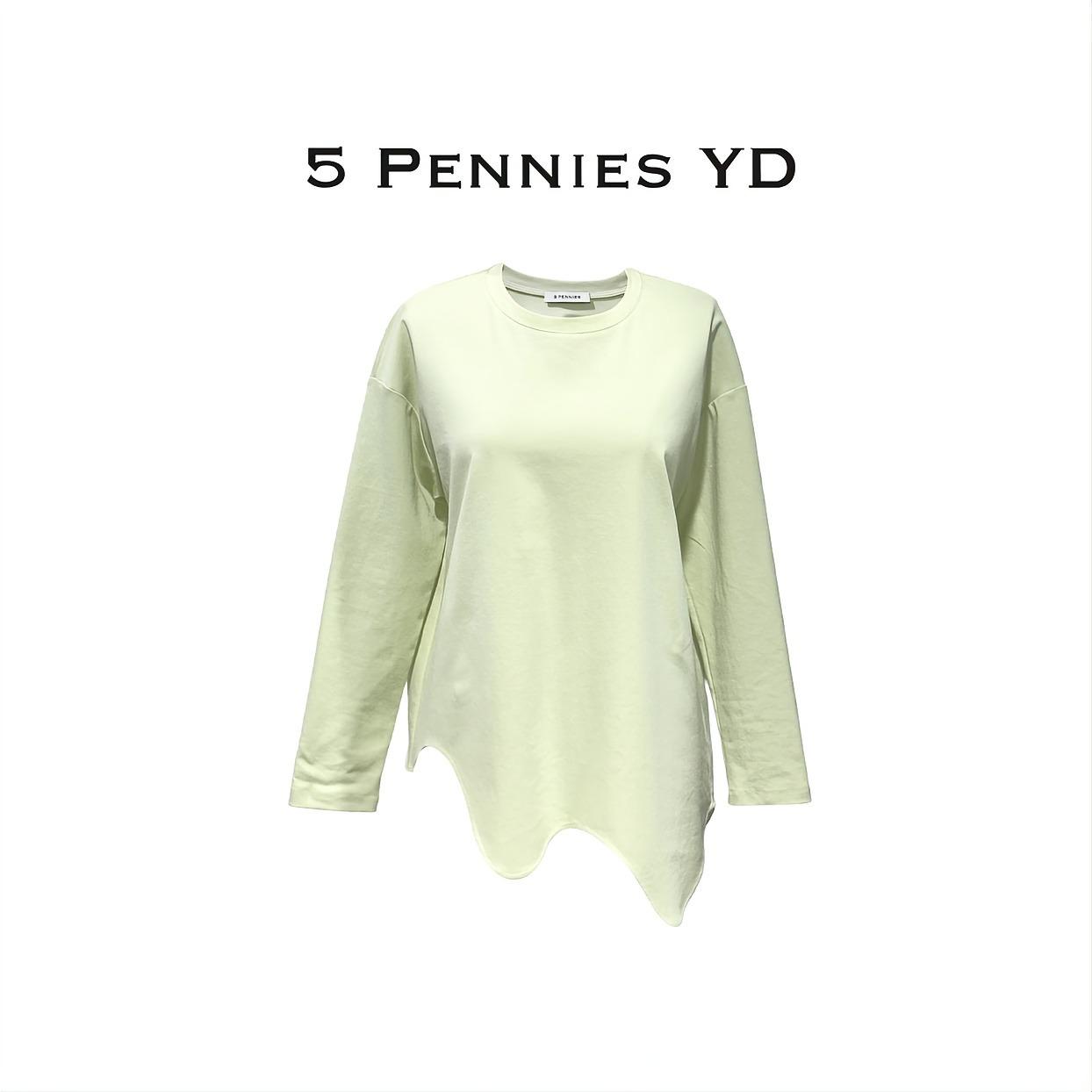 5 PENNIES YD 设计师原创秋季波浪下摆奶绿色长袖上衣A6S0626242L