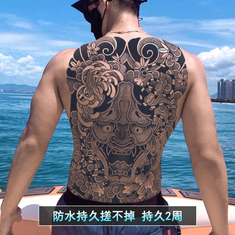 满背杀神白起三面佛关公赵云后背纹身贴 防水男女 持久大花臂刺青