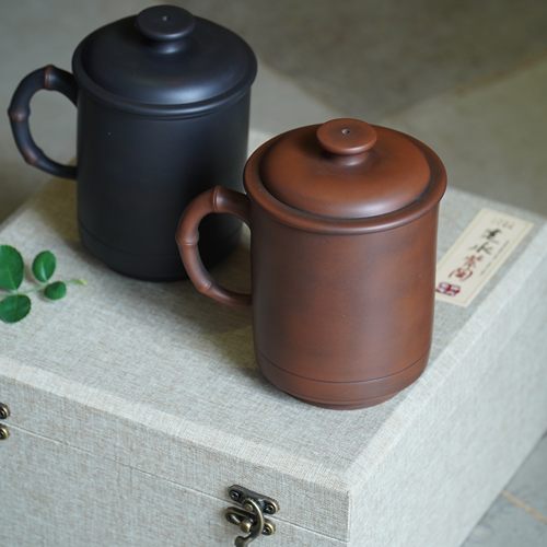 建水紫陶带盖杯办公茶杯可定制