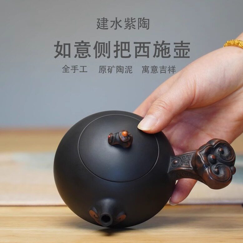 建水紫陶茶壶名家纯手工大号家用茶具泡茶壶单壶原矿西施紫砂壶