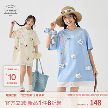 livheartkids【涂鸦艺术家】女大童短袖T恤夏季中长款女童T恤裙夏