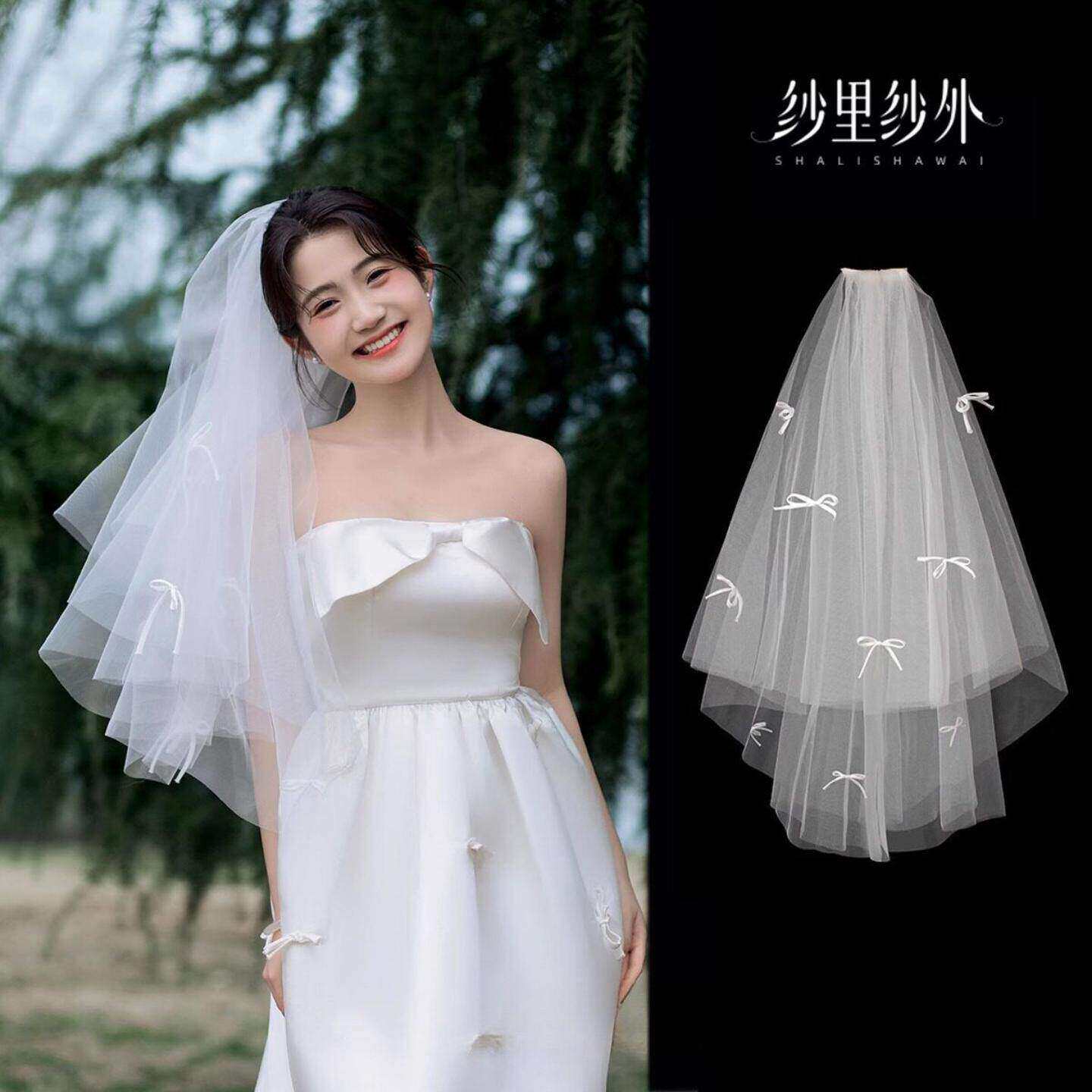 求婚领证轻小蝴蝶结高级感头纱