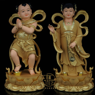 善财童子龙佛像女金童玉女像左右童男童女家用家用供奉树脂摆件