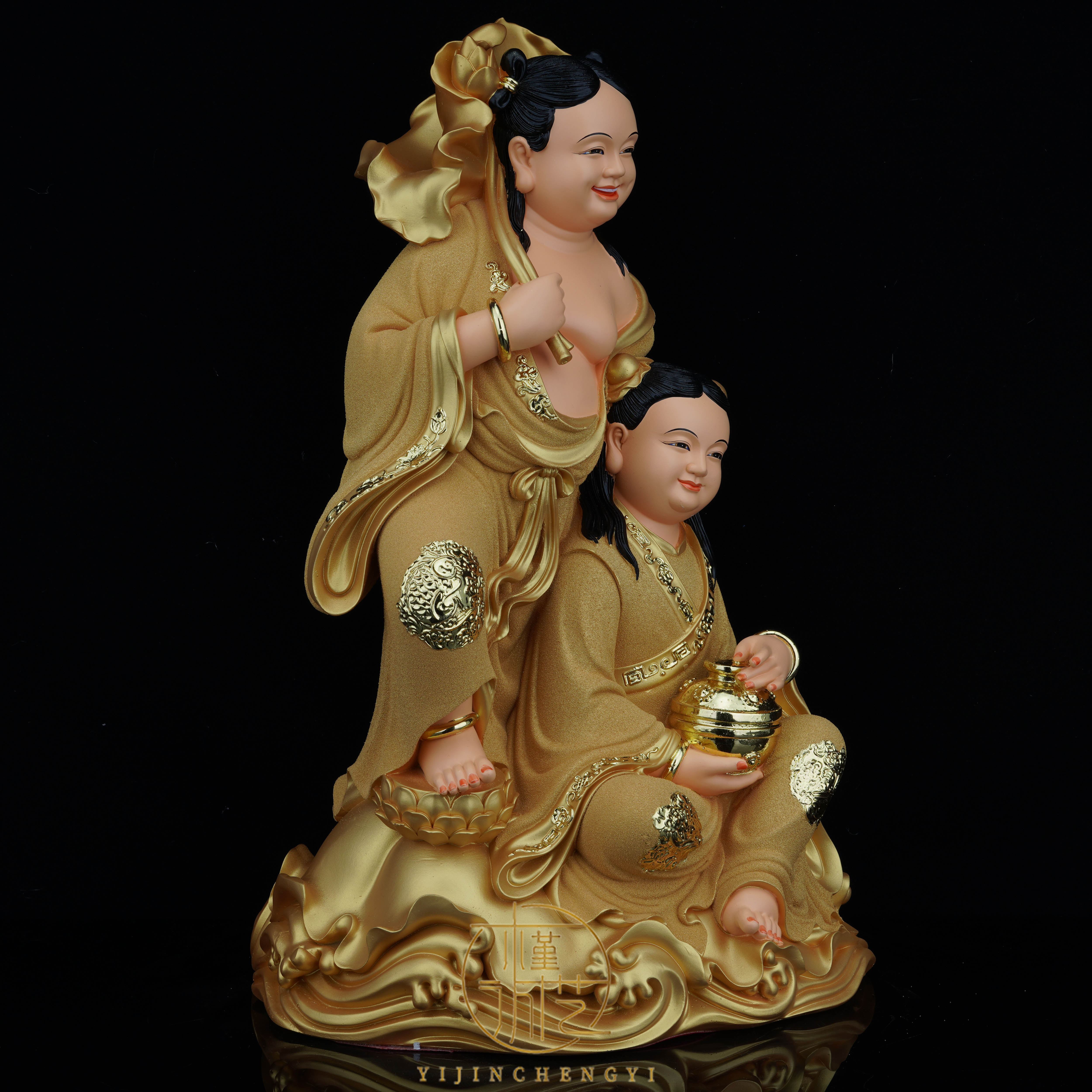 和合二圣神像合和二童树脂合二圣佛像夫妻和睦新婚礼品家用摆件图片