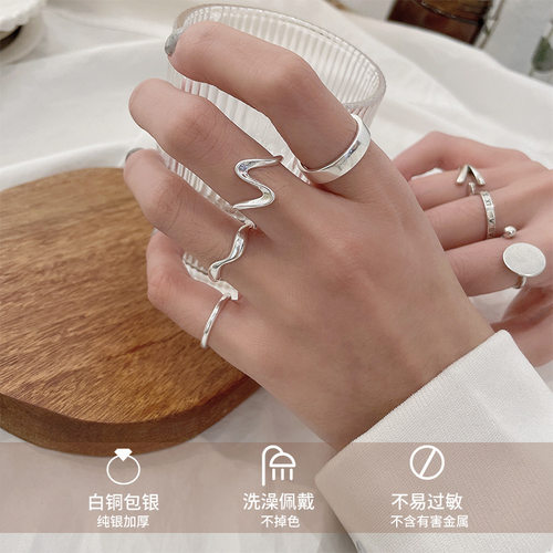 素圈925银戒指不掉色小众设计感