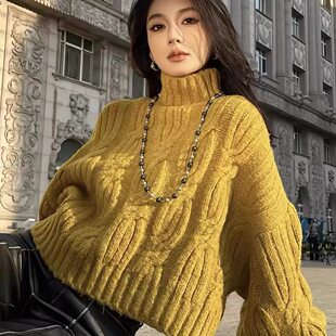 山羊绒半高领毛衣女短款2026秋冬新款宽松大码套头针织打底衫