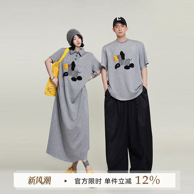 吴童童印花翻领短袖连衣裙图片