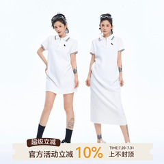 吴童童刺绣polo领短袖针织连衣裙女夏季新款韩系休闲宽松显瘦裙子