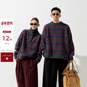 吴童童复古条纹立领长袖 情侣毛衣女秋冬韩系宽松软糯保暖针织上衣