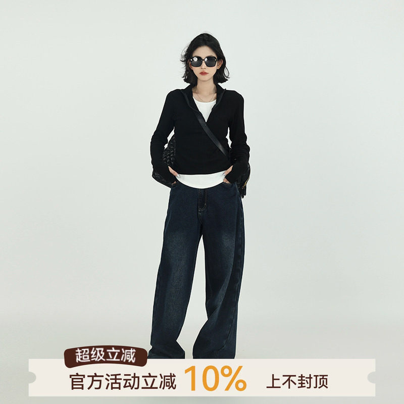 撞色假两件设计感长袖T恤图片