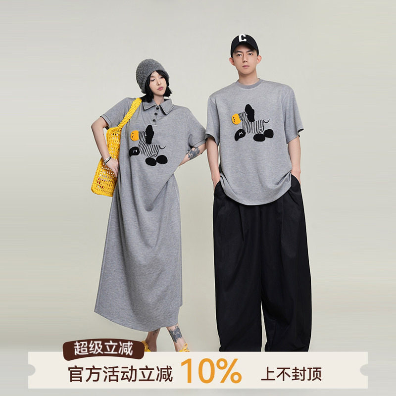 吴童童印花翻领短袖连衣裙图片