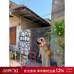 吴童童灰绿色直筒牛仔背带连衣裙女夏季韩系慵懒宽松显瘦A字长裙