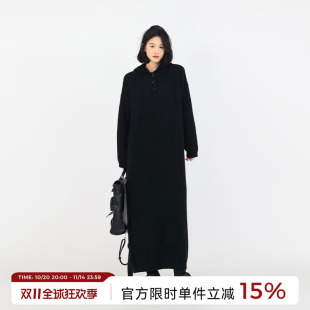 吴童童 针织毛衣连帽连衣裙女秋冬韩系直筒宽松简约百搭长裙 长款