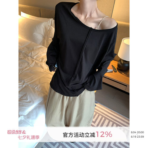 慵懒松弛感圆领长袖T恤女夏