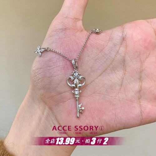 银色鸢尾花钥匙项链送女友礼物