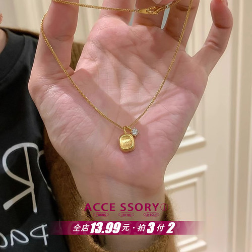小方糖项链钛钢不掉色锁骨链女