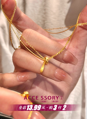 金色双层抽拉水滴项链2025新款中古轻奢小众设计锁骨链送女友礼物