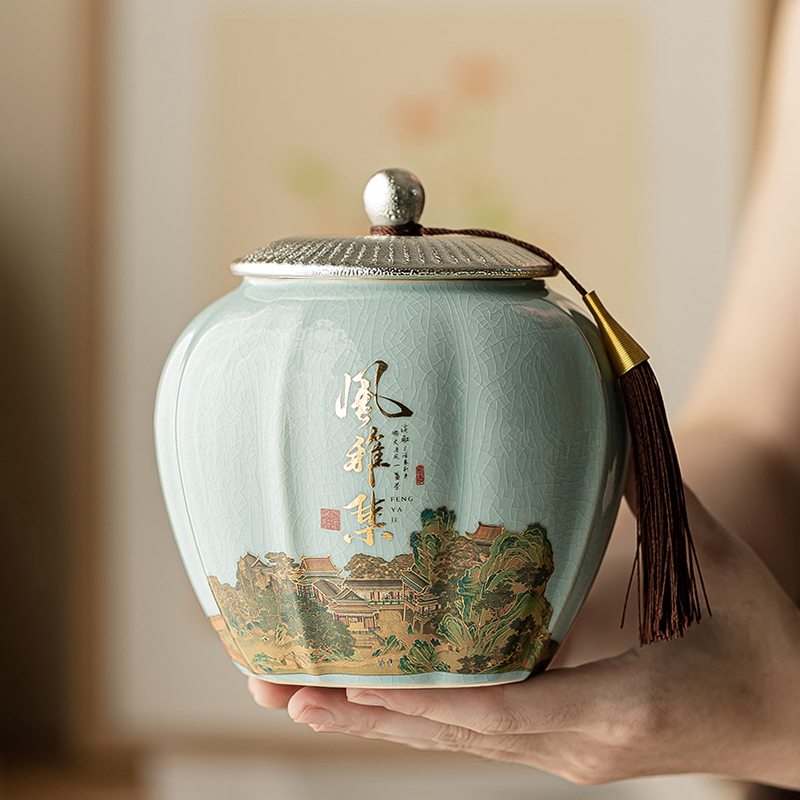 高档陶瓷茶叶罐礼盒装密封罐防潮罐通用包装盒国风红茶绿茶大容量