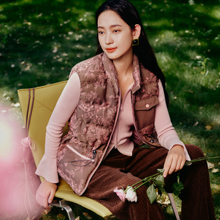 【复古新中式】国风提花羽绒服马甲外套DOUBLOVE贝爱2024秋冬新款