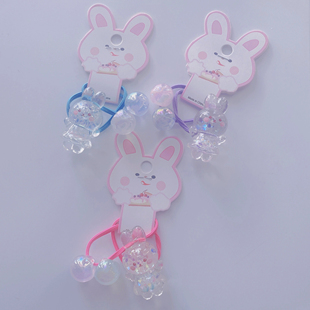 卡通透明大号兔子珠珠绕绕圆皮筋玫色紫色蓝色扁发绳儿童头绳发饰