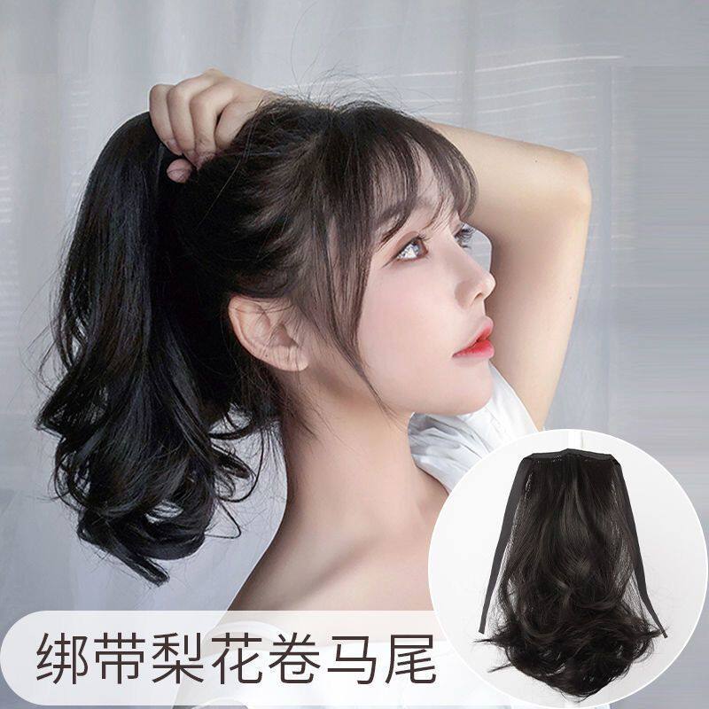 女马尾短款梨花卷中长发自然长卷发马尾辫子绑带式青春减龄少女